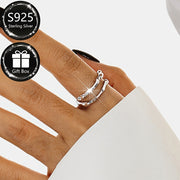 Sterling Silver Adjustable Open Ring Double Layer Irregular Design for Women