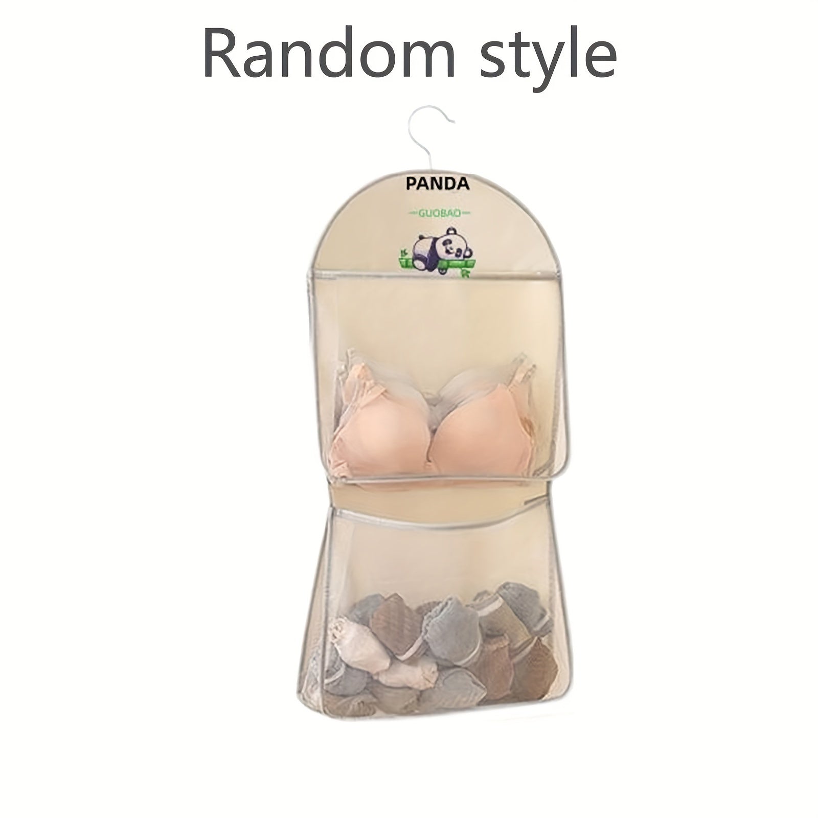 Panda Themed Nylon Hanging Storage Organizer for Underwear Socks with Multiple Compartments
