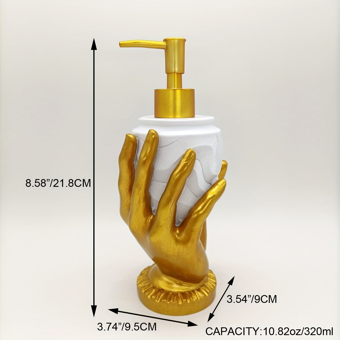 Dispensador de jabón de resina con huella dactilar en color dorado, diseño texturizado para baño y cocina