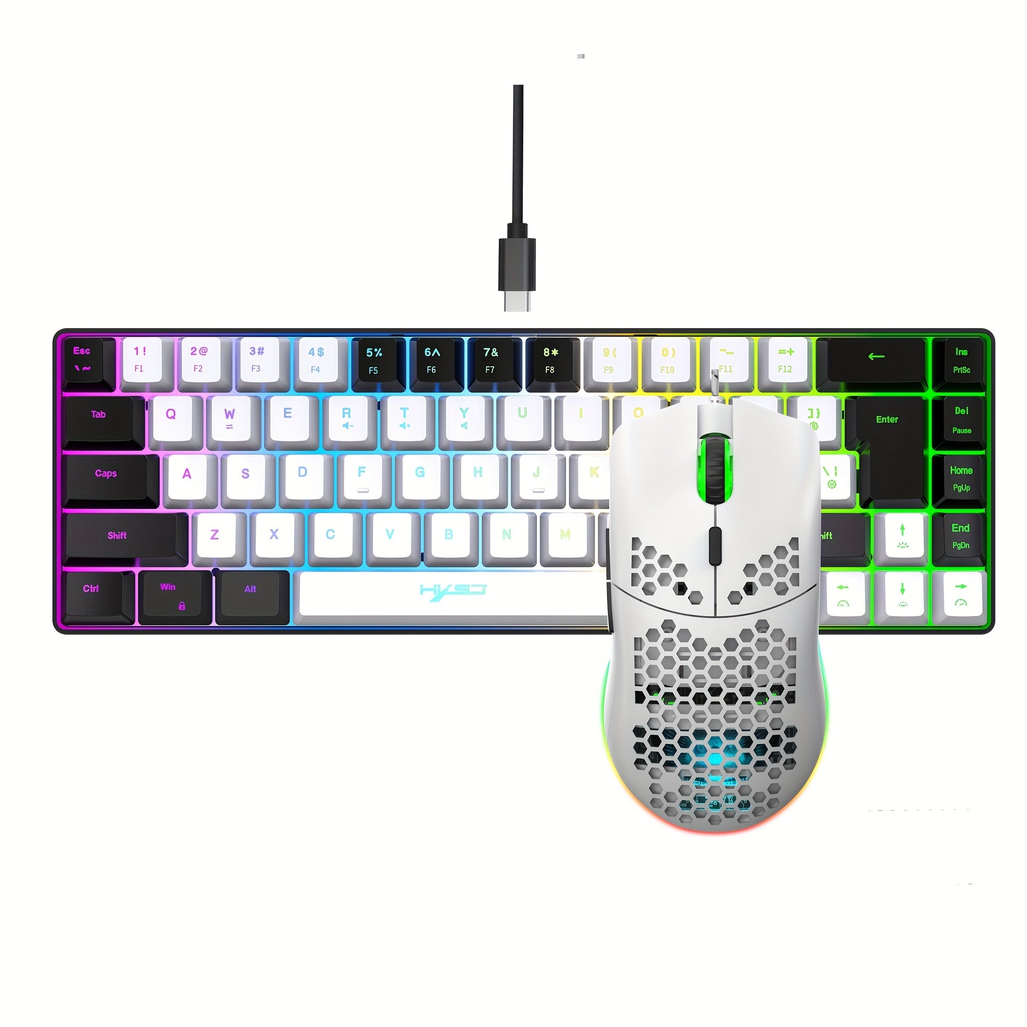68-Key Mini Wired Gaming Keyboard with RGB Backlit and Optical Mouse for PC PS4 Xbox Mac