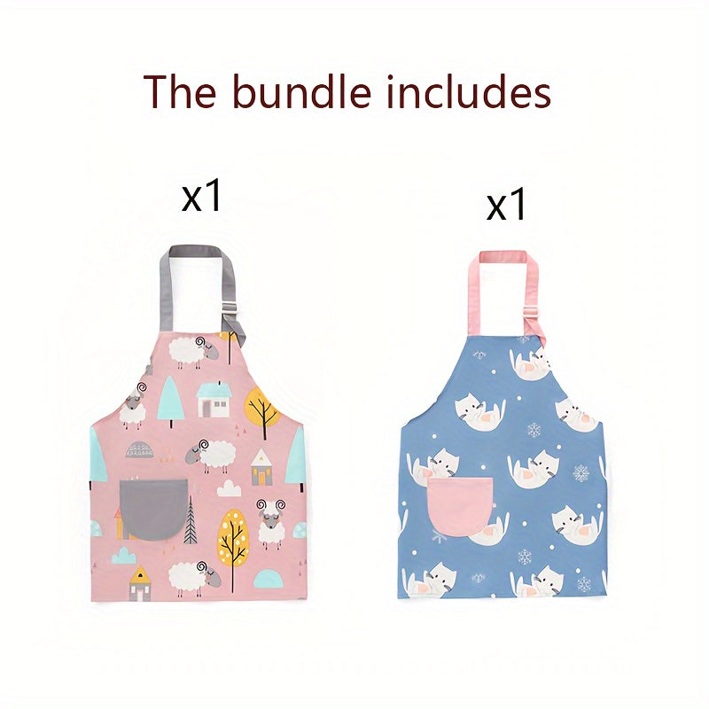 Kids Waterproof Aprons with Pockets, Adjustable Polyester, for Cooking and Painting (2 Pack)
