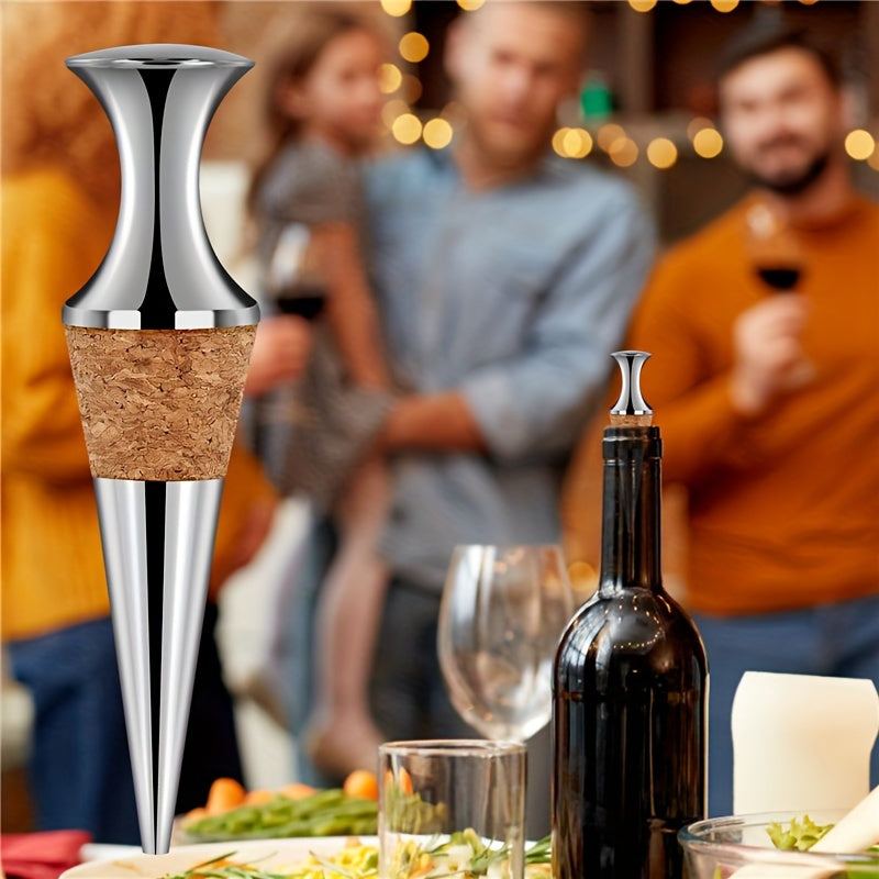 Tapones de vino plateados con tapones de madera, set de dos para conservación de botellas