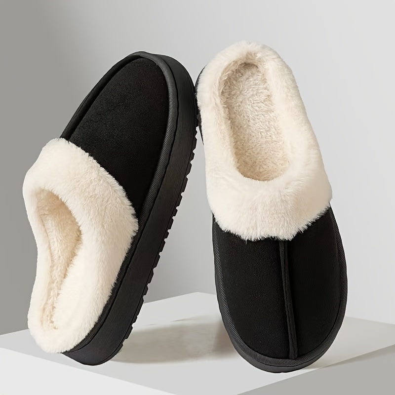 Women's Fleece-Lined EVA Slippers Non-Slip Indoor Winter Casual Solid