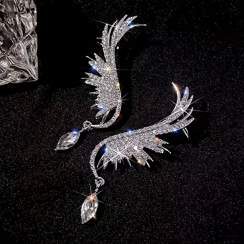 Sterling Silver Angel Wing Ear Cuff Studs with Rhinestones and December Birthstone for Women