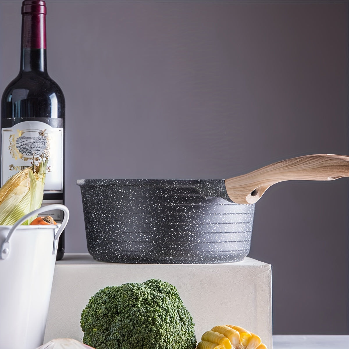 Olla de leche de aluminio antiadherente de 20cm con tapa de vidrio para cocinas de inducción y gas