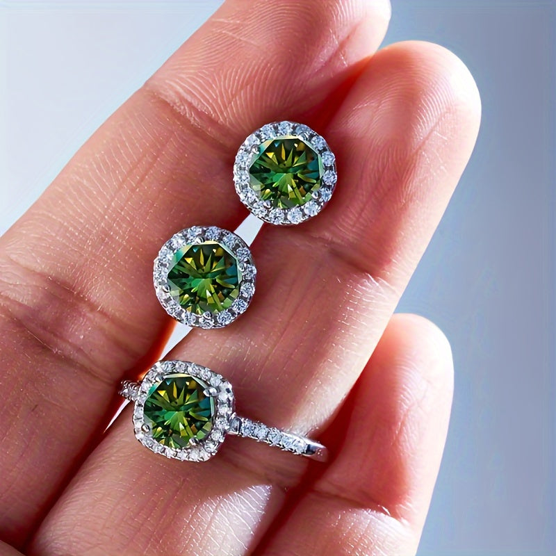 Ayollar uchun Sterling Silver 3 ta bo'lakli Moissanite zargarlik to'plami, uzuk va quloqchinlar bilan