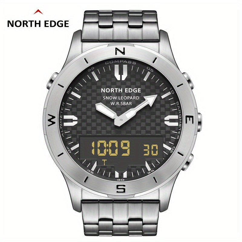 Men's Digital Sports Watch Stainless Steel Water-Resistant Altimeter Barometer Compass Luminous