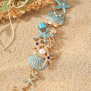 Ocean-Inspired Shell and Starfish Rhinestone Necklace and Anklet Set Zinc Alloy Jewelry for Women