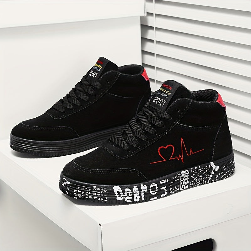 Zapatillas altas rojas para mujer con estampado de corazones y suela de EVA para uso casual