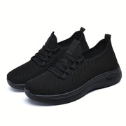 Women Low Top Lace-Up Casual Sports Shoes Black Breathable Anti-Slip