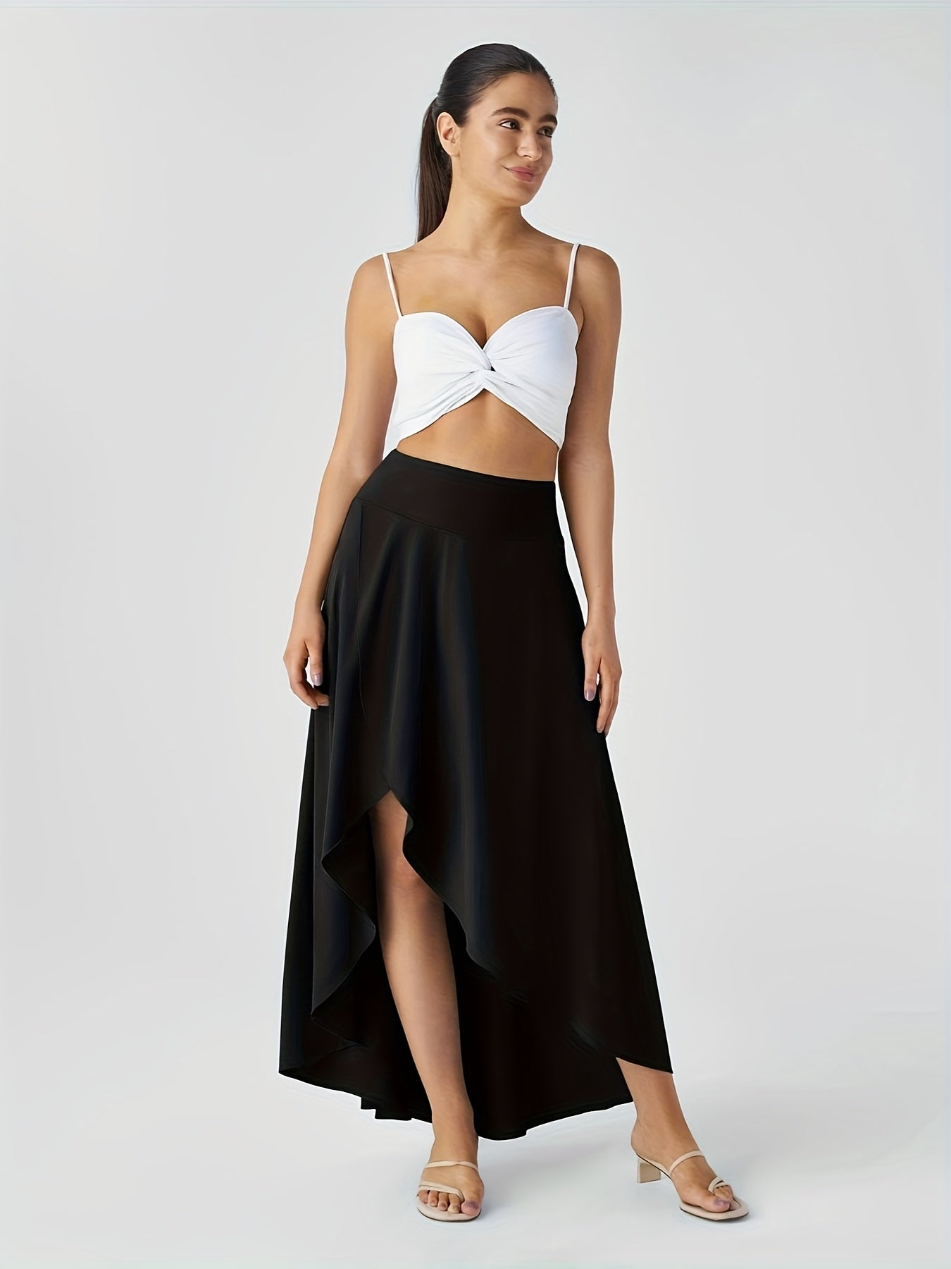 Women's High-Waisted Asymmetrical Skirt Lightweight Polyester Spring Summer Mini Skirt