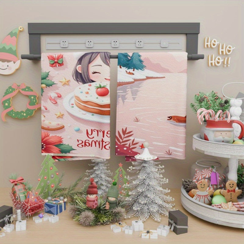 2 Pieces Kitchen Tea Towels 18x26 Inches Christmas Snowflake Winter Decor