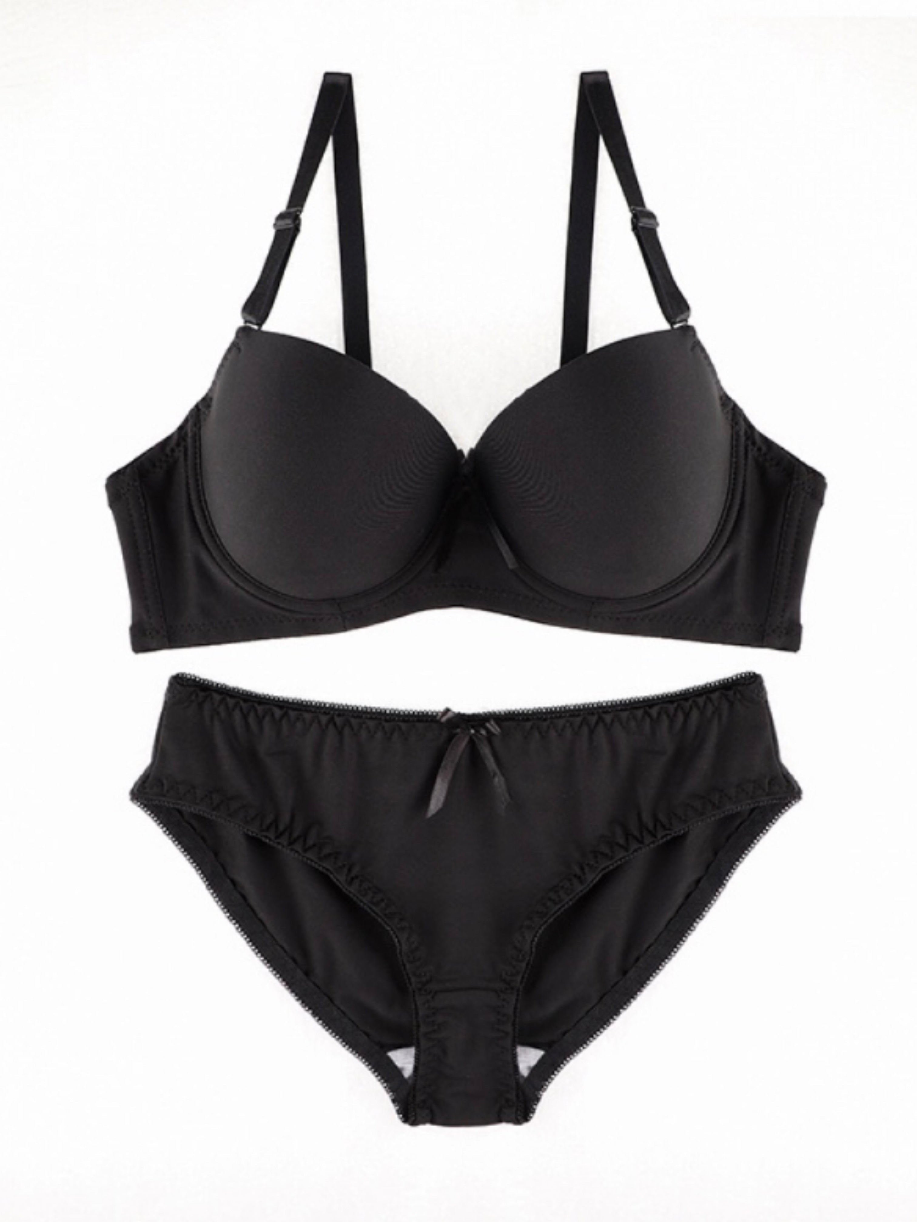 Glossy Steel Ring Lingerie Set in Plain Color 2-Piece