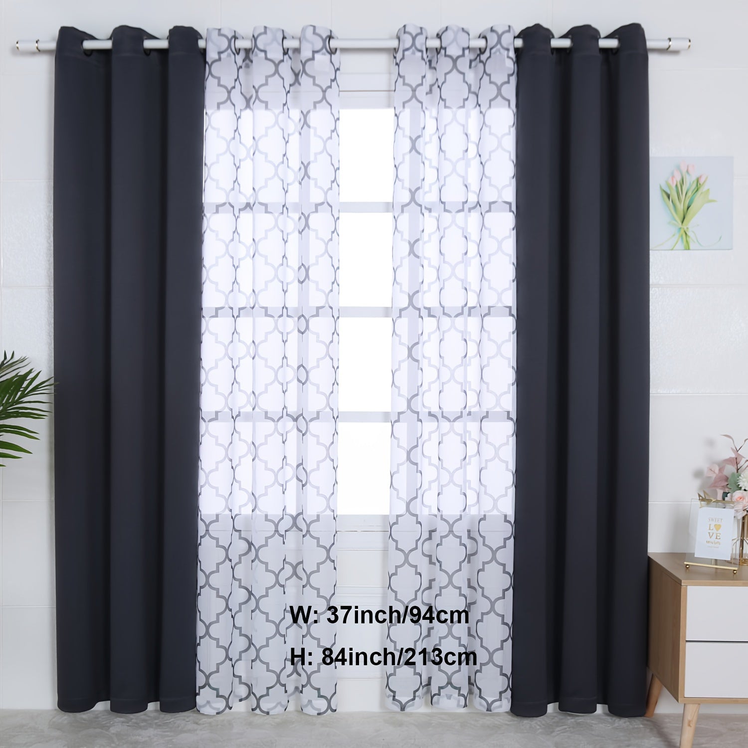Blackout Curtains and Sheer Panels Set with Snowflake Pattern Indoor Window Decor