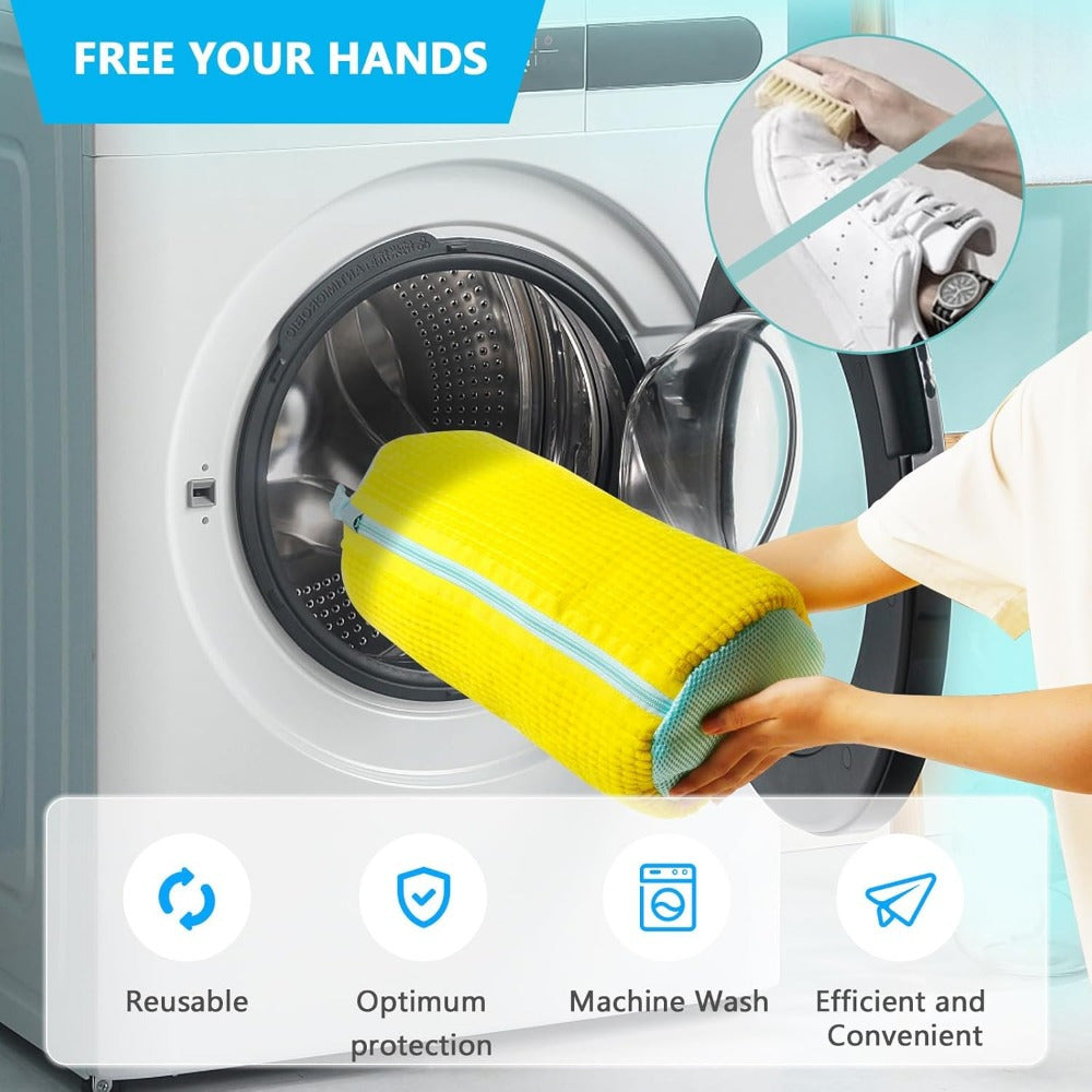 Yellow Washing Machine Shoe Bag Polyester Protective Laundry Bag for Sneakers