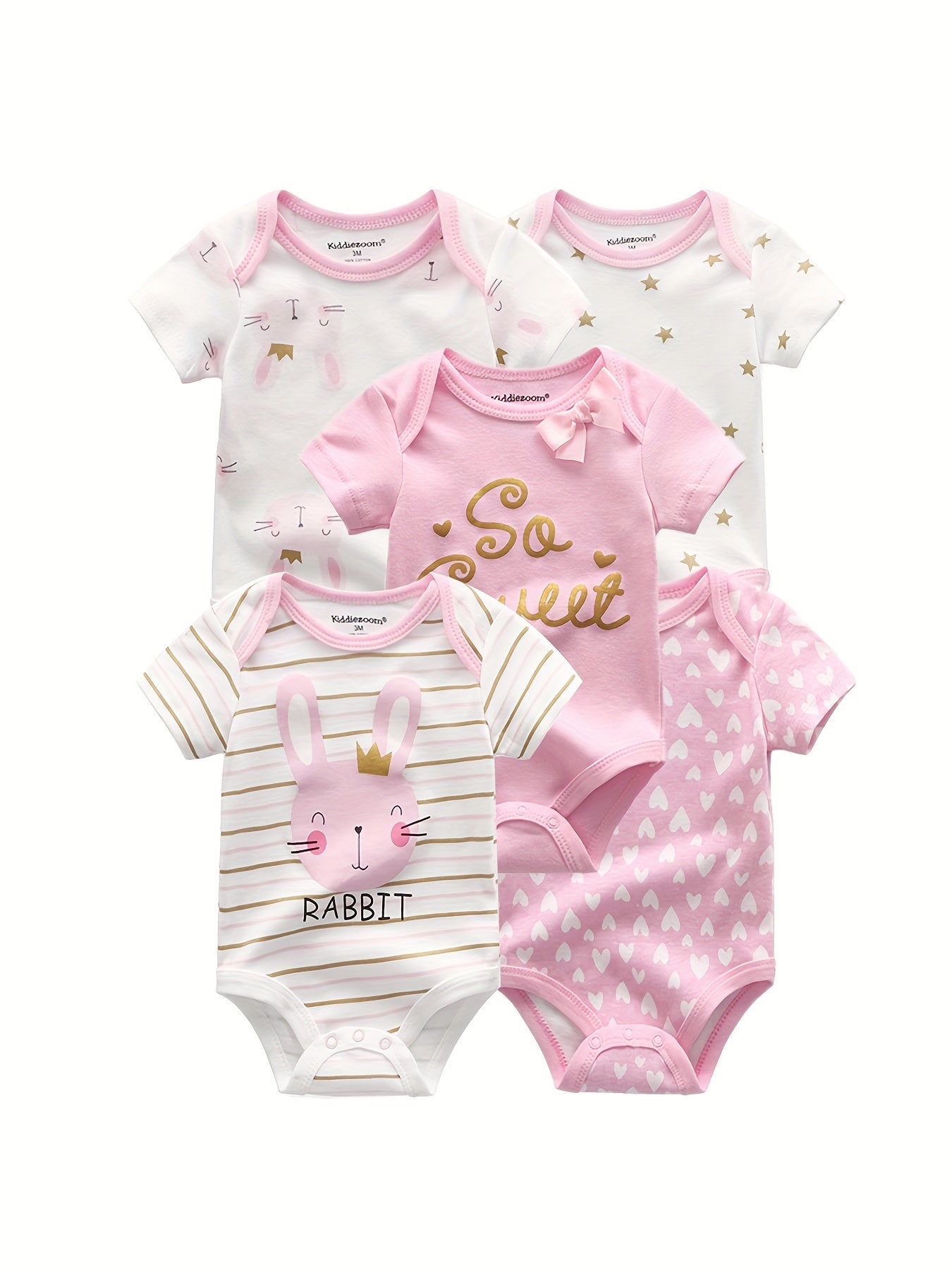 Baby Baby Bodysuits Set with Cartoon Rabbit and Star Pattern for 0-3 Years Old Summer Cotton Rompers