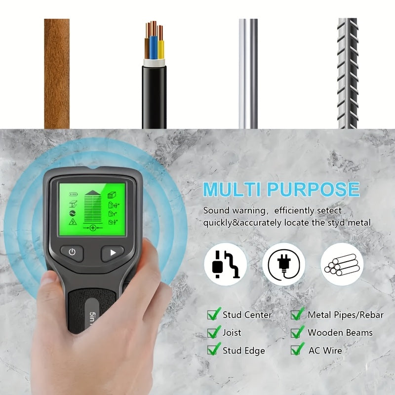 5-in-1 Stud Finder Wall Scanner Detects Wood Metal AC Wires Backlit Display Battery Operated