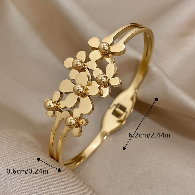 Gold-Plated Stainless Steel Men's Bracelet with Flower Design