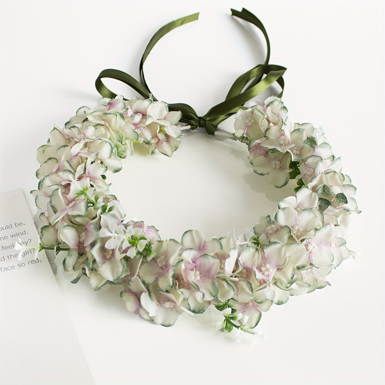 Floral Bridal Headband Hydrangea Flower Crown with Ribbon Tie for Weddings and Parties