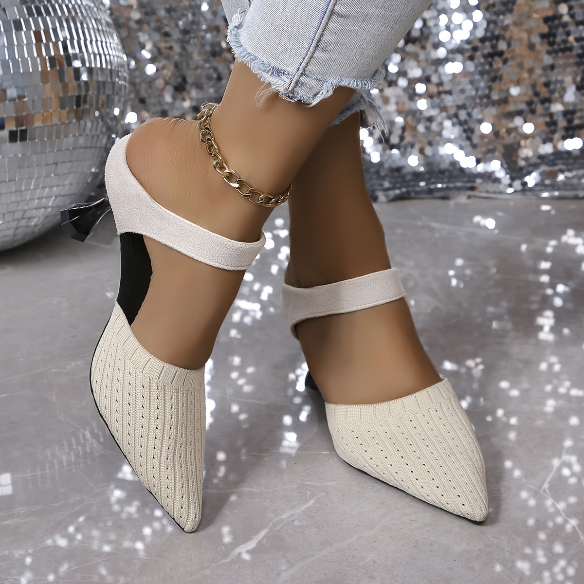 Women's Pointed Toe High Heel Sandals Black Fabric Formal Dress Shoes