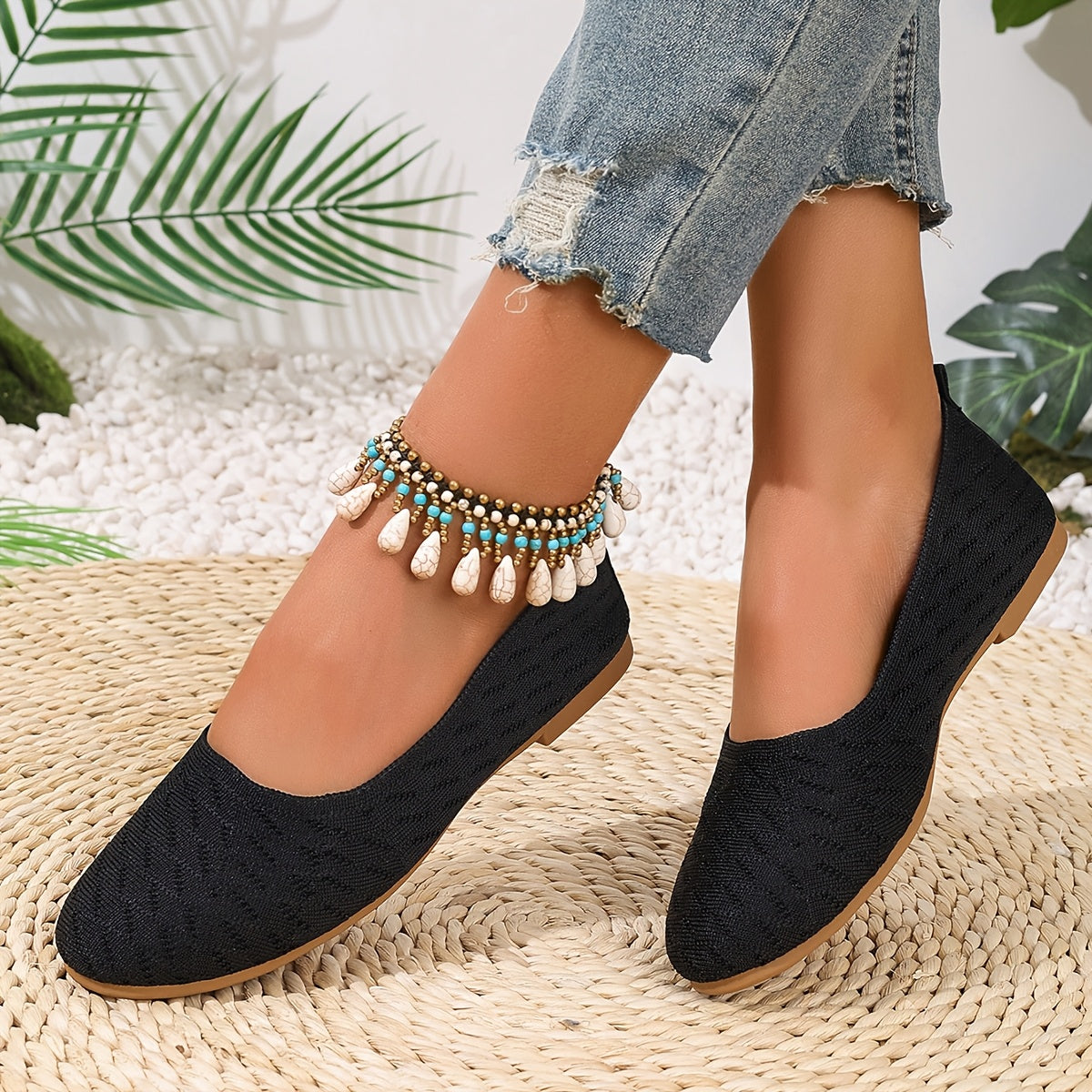 Women's Red Mary Jane Flats Casual Slip-On Shoes with TPR Sole