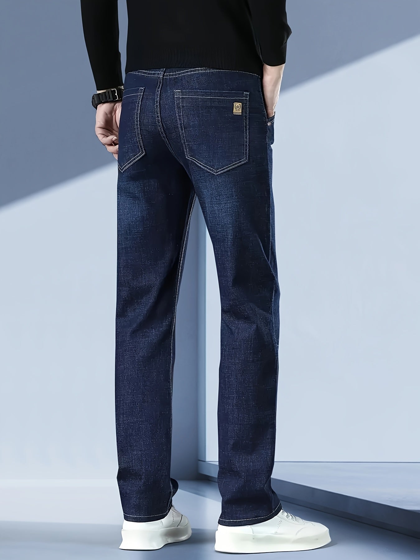 Men's Regular Fit Cotton Blend Jeans Solid Washed Denim All-Season