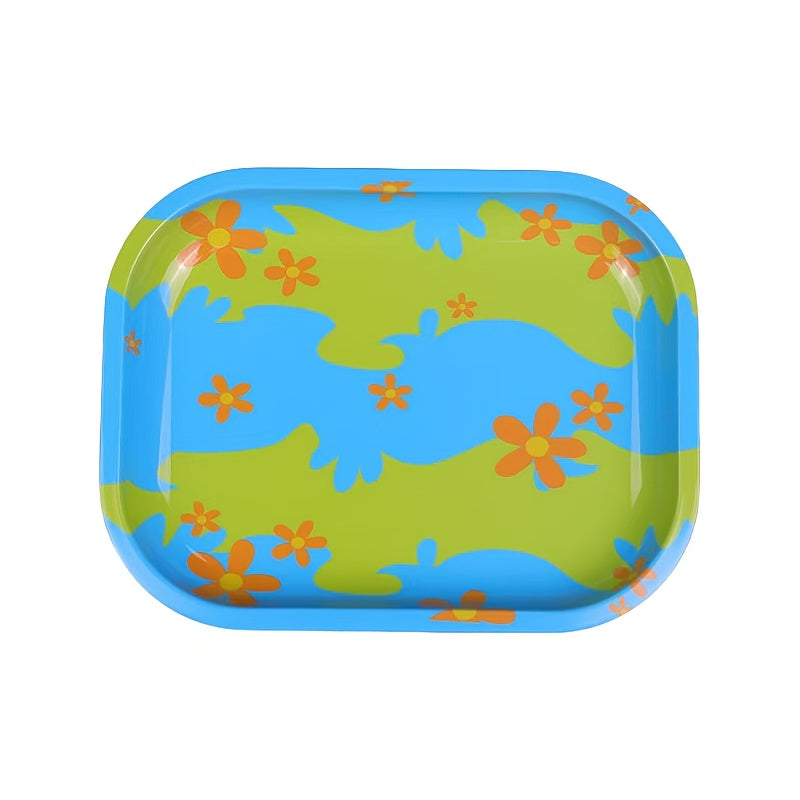 Unisex Metal Rolling Tray, Illustration Design, 19.05x13.97cm for Tobacco Accessories