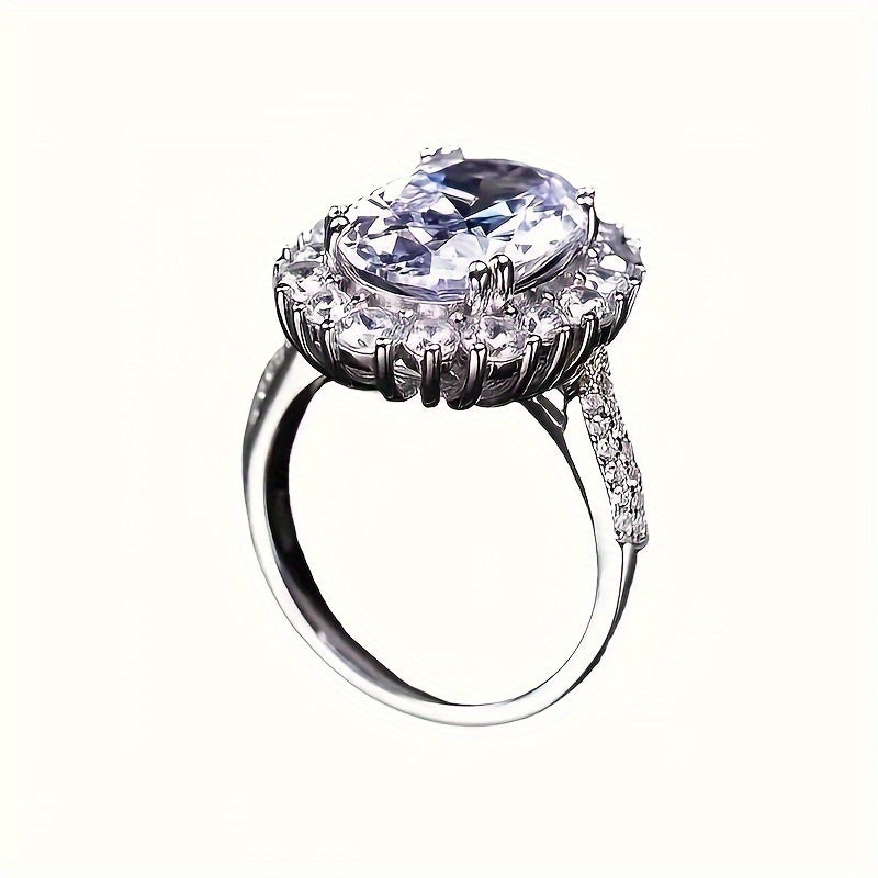Silver Ring with 8 Carat Oval Moissanite Stone for Engagement and Gift