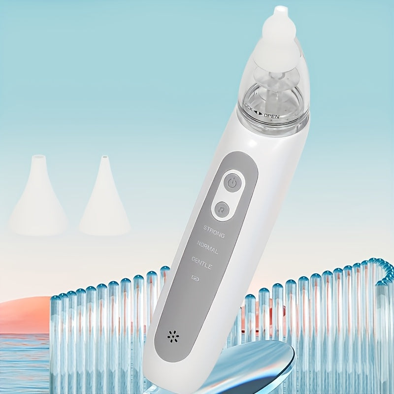 Aspirador nasal eléctrico portátil con succión ajustable, recargable por USB, música y cabezales de silicona