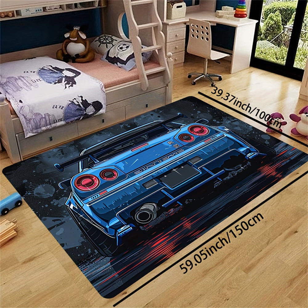 Stylish Sports Car Doormat 8mm Soft Polyester Indoor Rug Non-Slip Entryway
