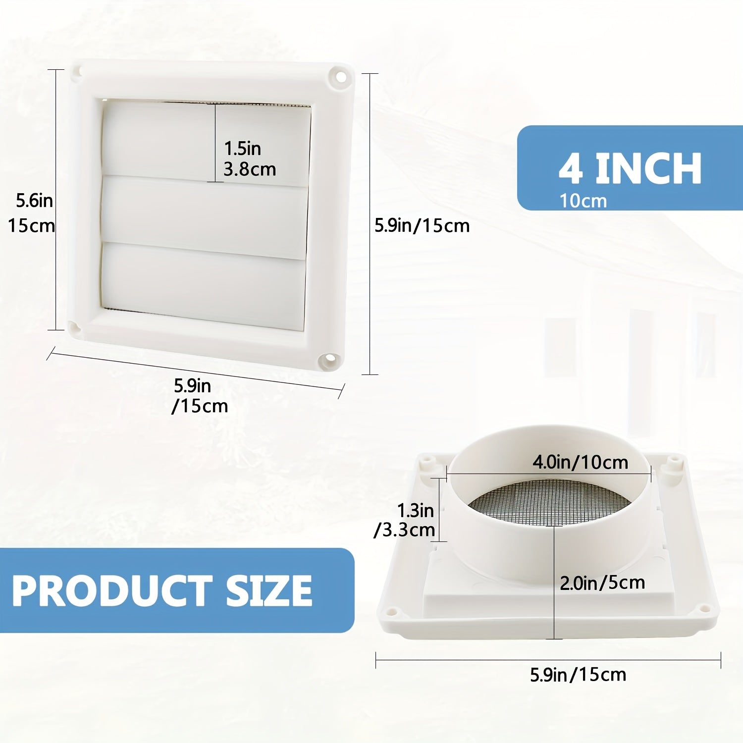 White Dryer Vent Cover with Screen for Exterior Wall Vent Hood Outlet 10.16cm x 15.24cm