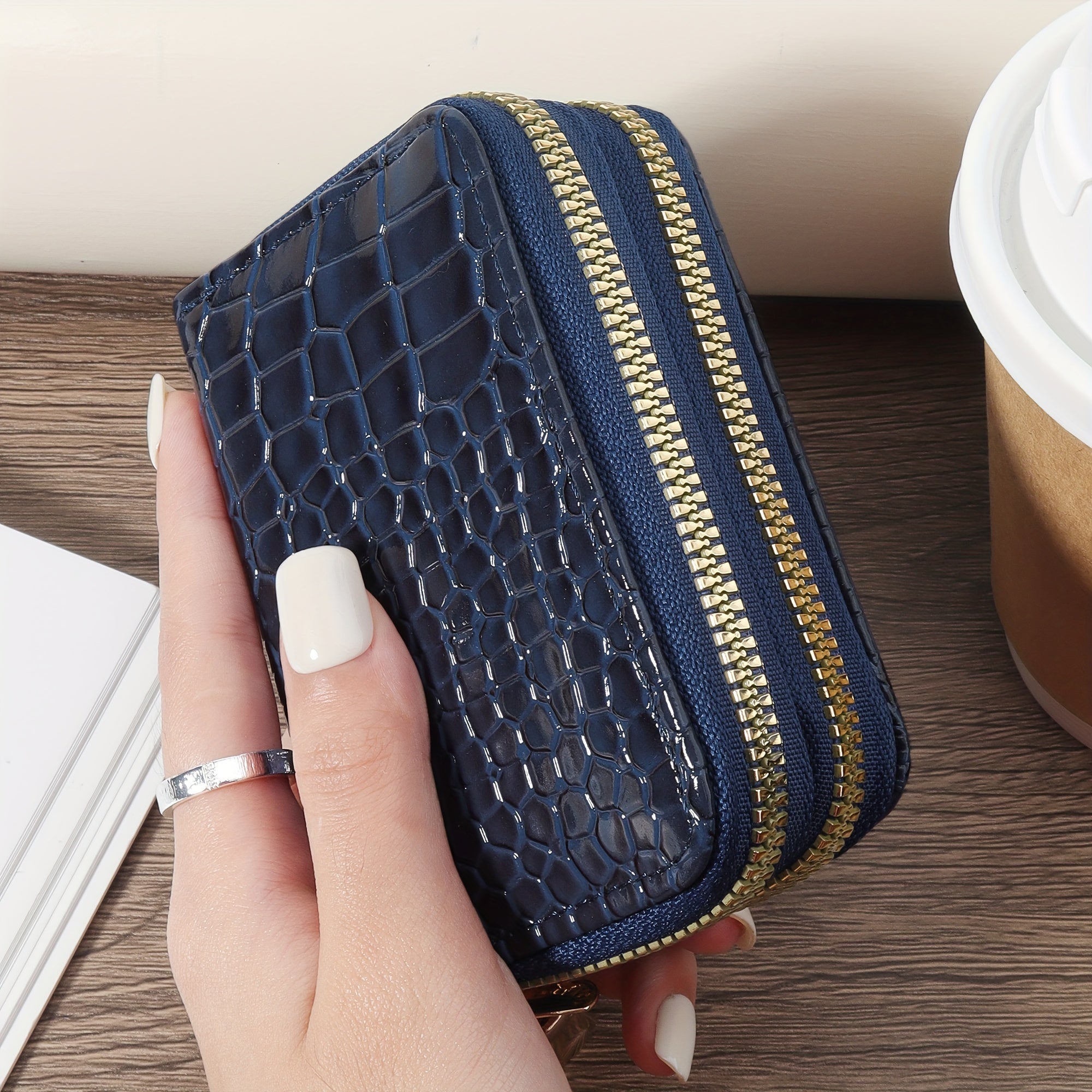 Large Capacity Faux Leather Zipper Wallet for Men and Women