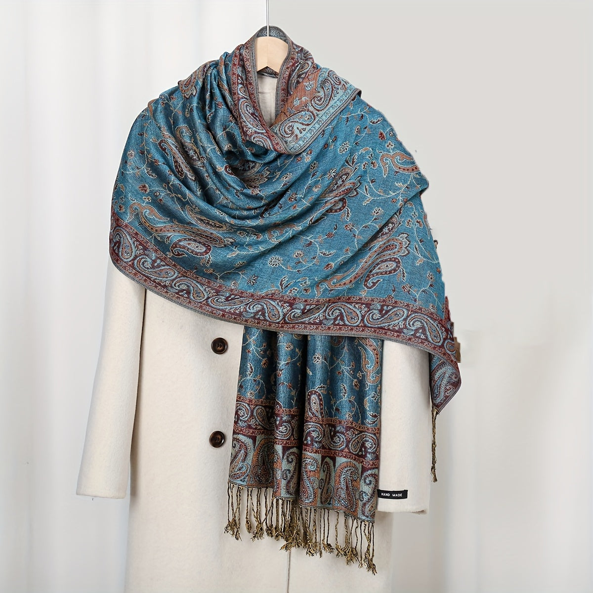 Vintage Soft Cozy Scarf Women Boho Paisley Jacquard Tassel Blanket Wrap