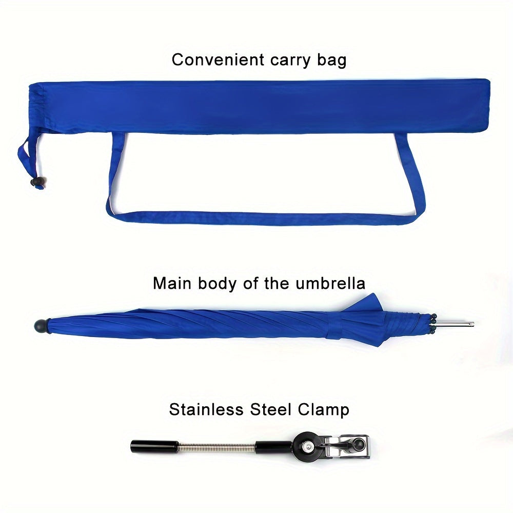 Portable Umbrella with Clamp 360-Degree Swivel Adjustable Height Alloy Steel Frame Blue