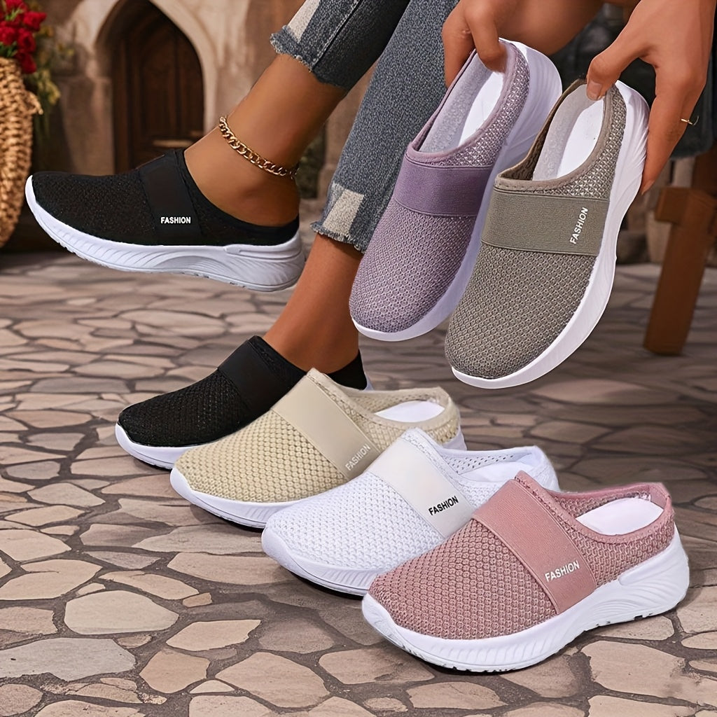Ayollar oq Slip-On sport poyafzallari nafas oladigan tarmoq bilan kundalik yozgi qulaylik
