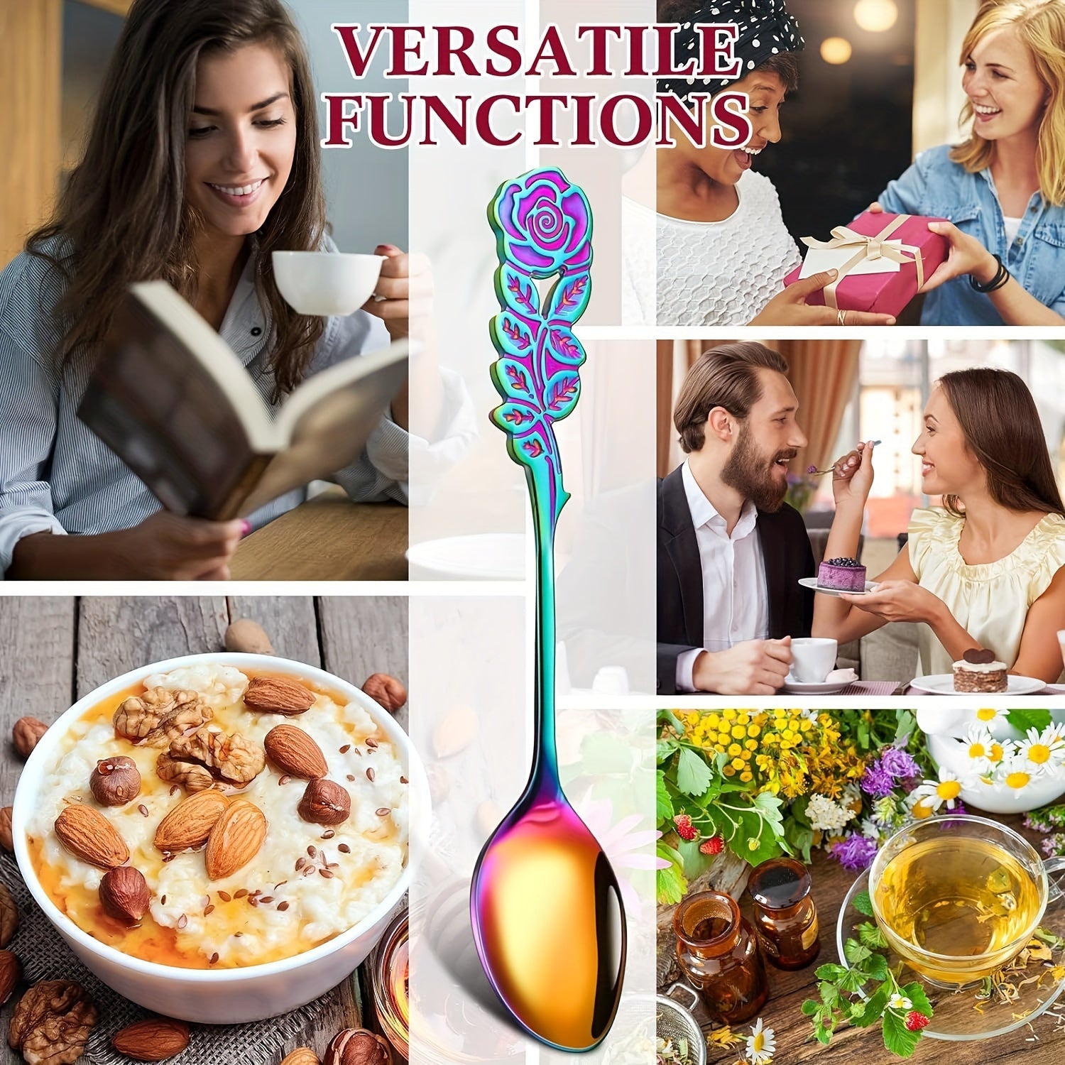 Set of 6 Rose-Shaped Stainless Steel Coffee Spoons for Kitchen and Dessert