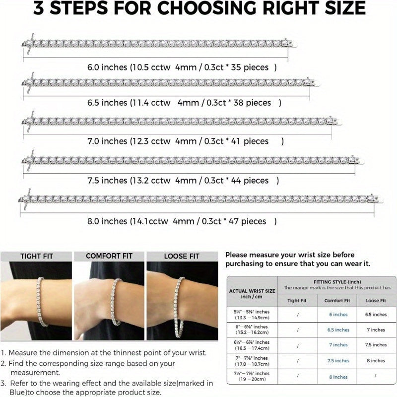 Экстравагантный браслет теннис с моиссанитом - 10.5-14 карат, стерлинговое серебро с платиновым покрытием, идеальный подарок как для мужчин, так и для женщин