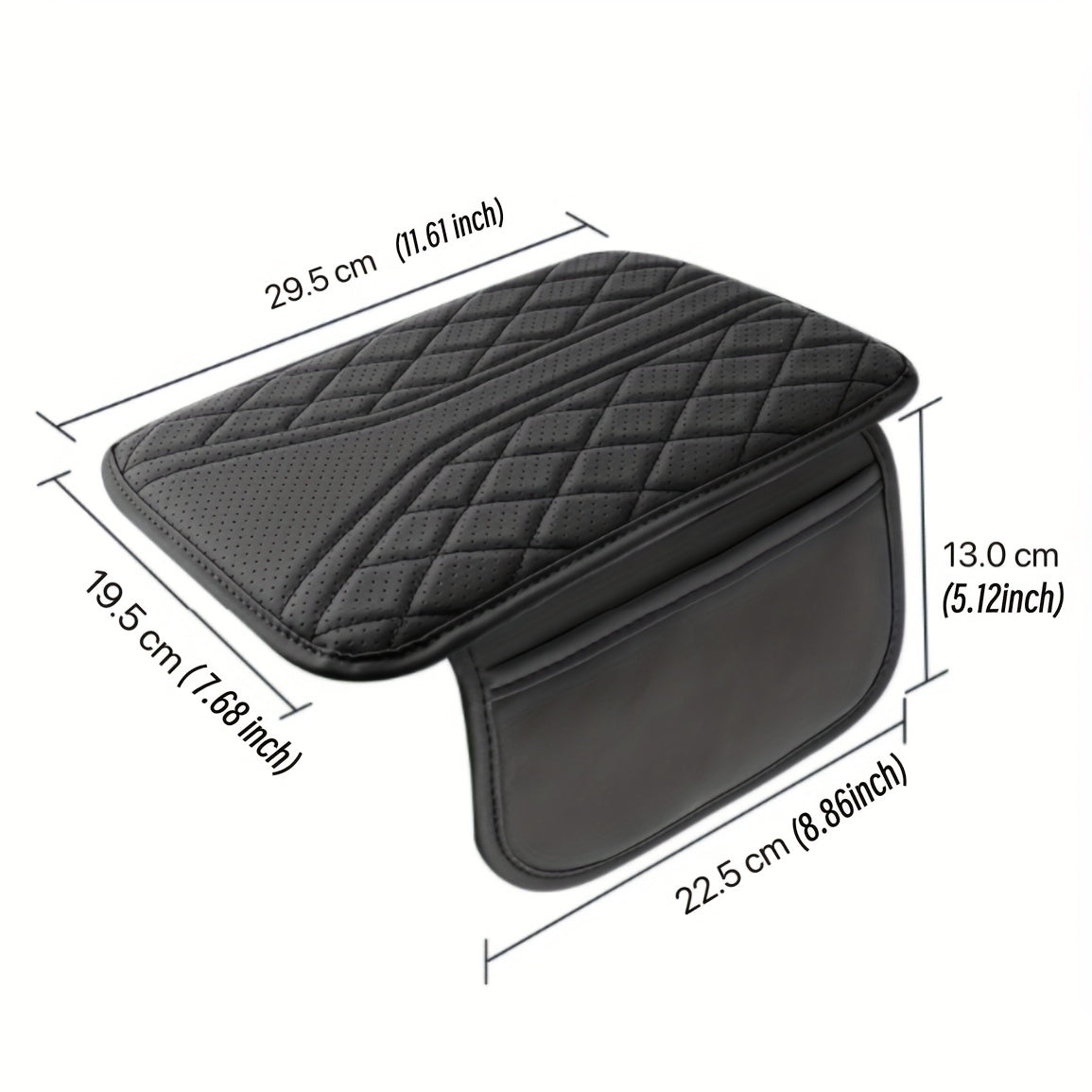 Car Interior Armrest Cover Diamond Stitch PU Leather Storage Organizer Gray