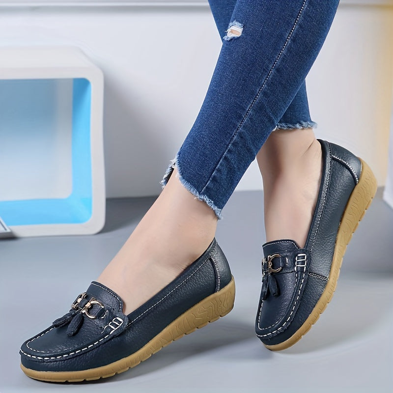Women's Low Wedge Bowknot Loafers Solid Color Round Toe Slip-On Shoes