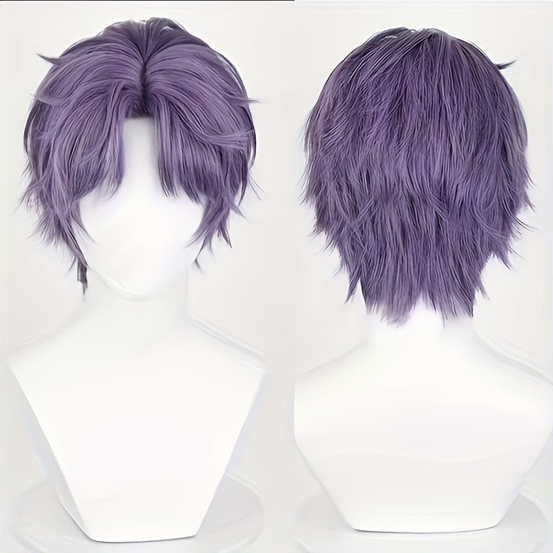 Men's Purple Short Straight Wig with Heat Resistant Synthetic Hair for Cosplay