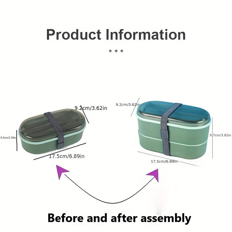 Suv o'tkazmaydigan, qayta ishlatiladigan 700ml bento qutisi, idishlar bilan - Ikki qatlamli dizayn, multfilm mavzusi, maktab, ish va sayohat uchun ideal
