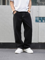 Men's Casual Denim Jeans Loose Fit Raw Wash Cotton Polyester Low Waist Regular Length