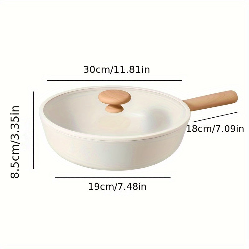 Высококачественная антипригарная алюминиевая сковорода с стеклянной крышкой - долговечная, безопасная для посудомоечной машины, совместима с плитой, легкое освобождение пищи, равномерное распределение тепла, идеальна для домашней и ресторанной готовки.