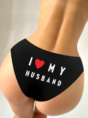 Black Nylon Triangle Thong Lingerie with Glitter Gold I Love My Husband Message