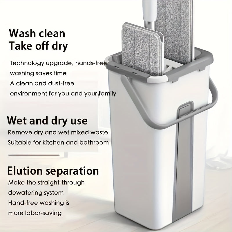 Reusable Flat Mop Set with Bucket for Wet Dry Cleaning on Tiles Marble Wood Floors