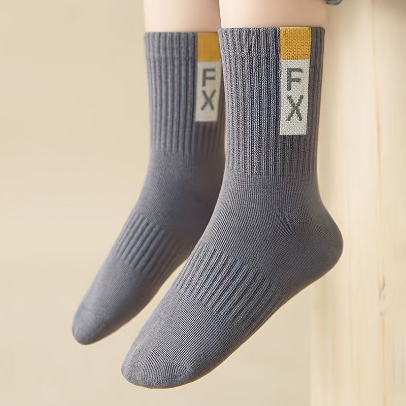 Conjunto de 5 calcetines de color sólido para niños, de temporada completa, hasta la rodilla, de poliéster y elastano