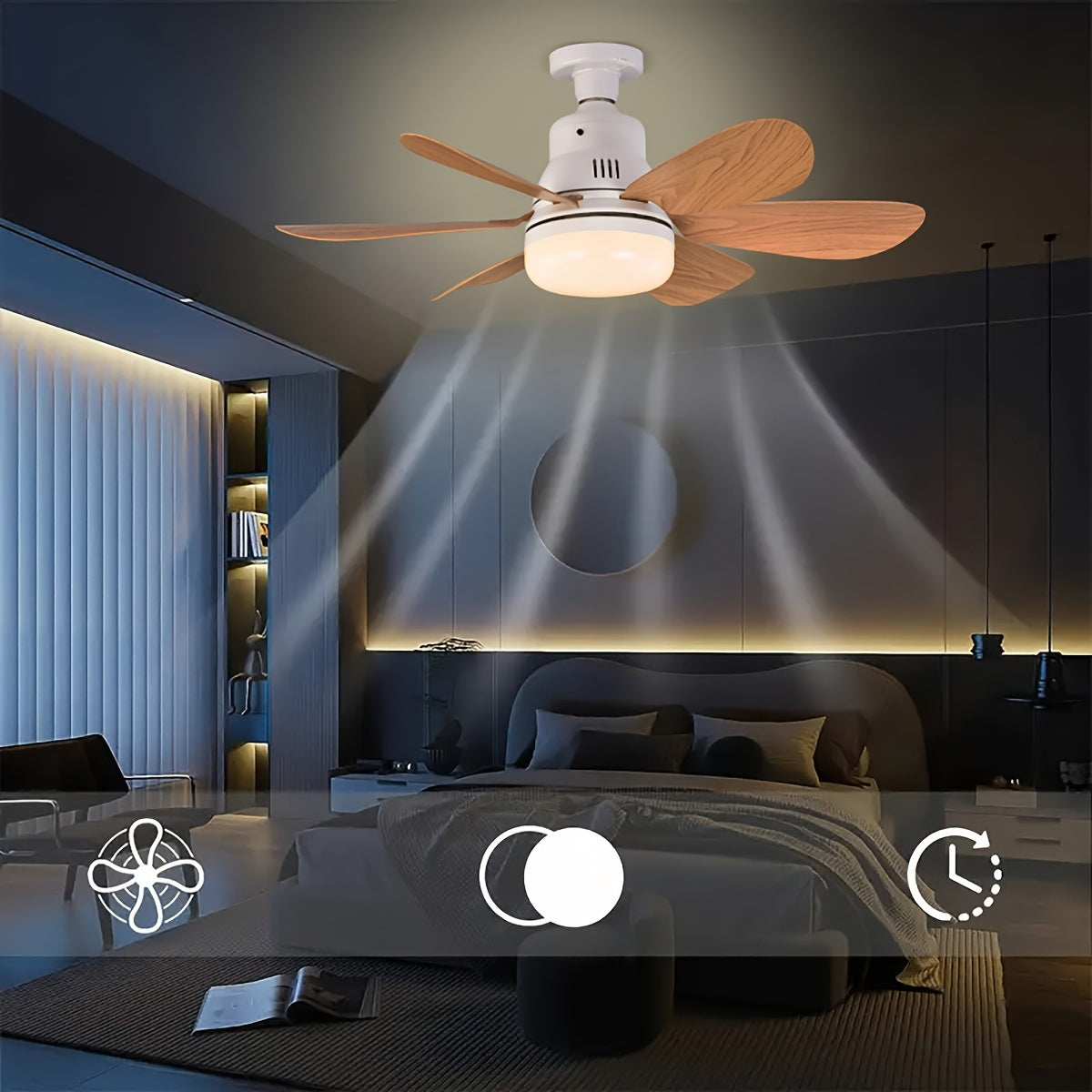 Modern Dimmable Flush Mount Ceiling Fan with LED Light Remote Control Shock-Resistant for Bedroom Kitchen Living Room