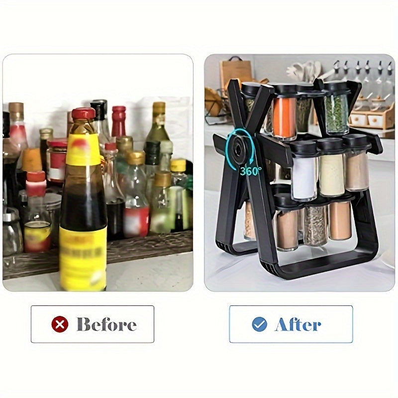 ABS Plastic Spice Rack Set with 18 Jars 360° Rotating Ferris Wheel Moisture-Proof Kitchen Organizer