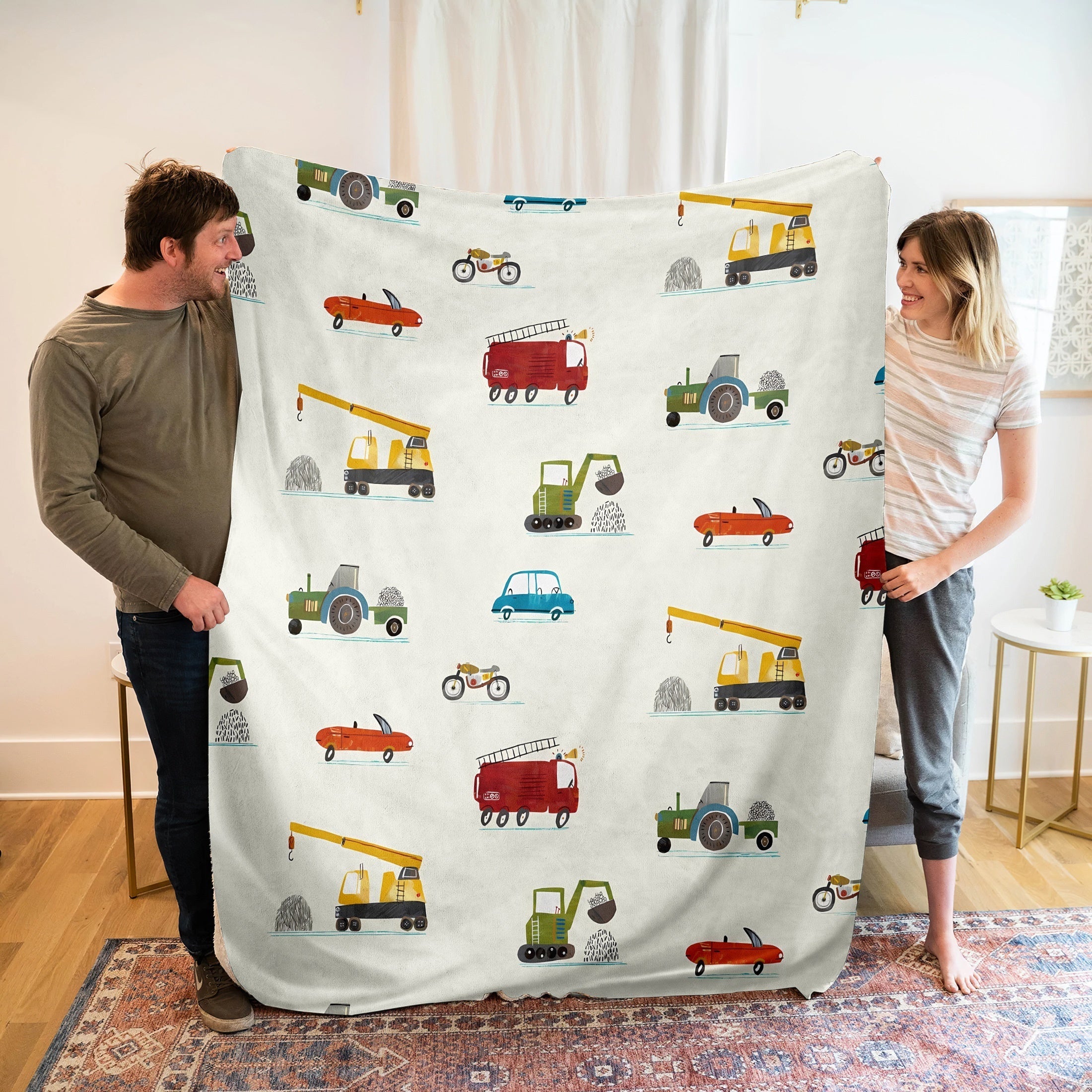 Cartoon Construction Vehicle Flannel Throw Blanket Soft Cozy All Seasons