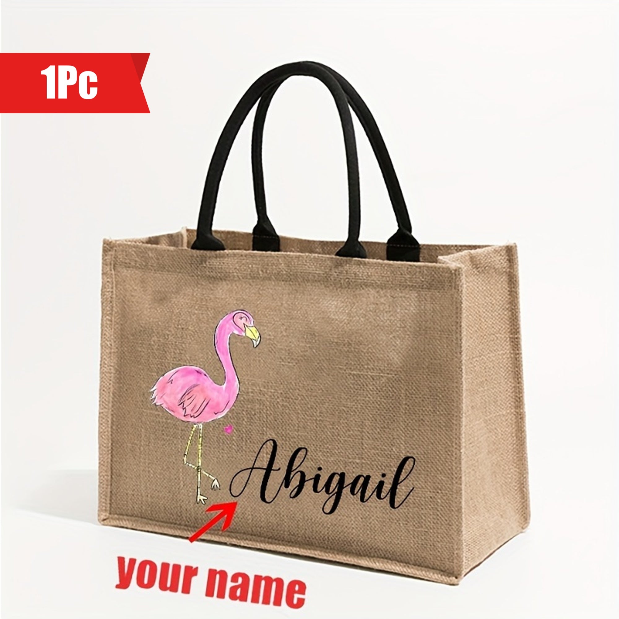 Large Flamingo Pattern Beach Bag with Monogram Tote for Summer Vacation